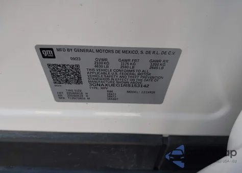 2024 Chevrolet Equinox Lt из США, поврежденный, VIN 3GNAXUEG1RS153142